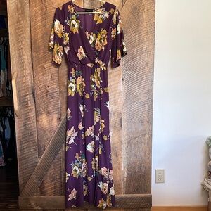 Everly Women Purple Floral V-Neck Side Slit Maxi Dress Size S E24